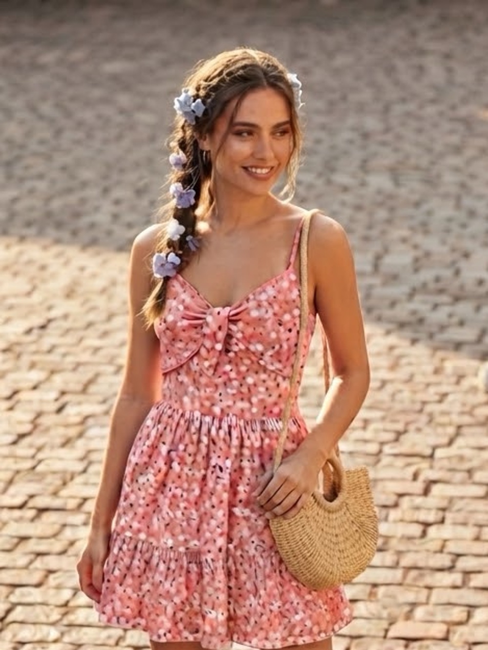 BNWT SO - Pink Floral Mini Dress with Ruffle Hem